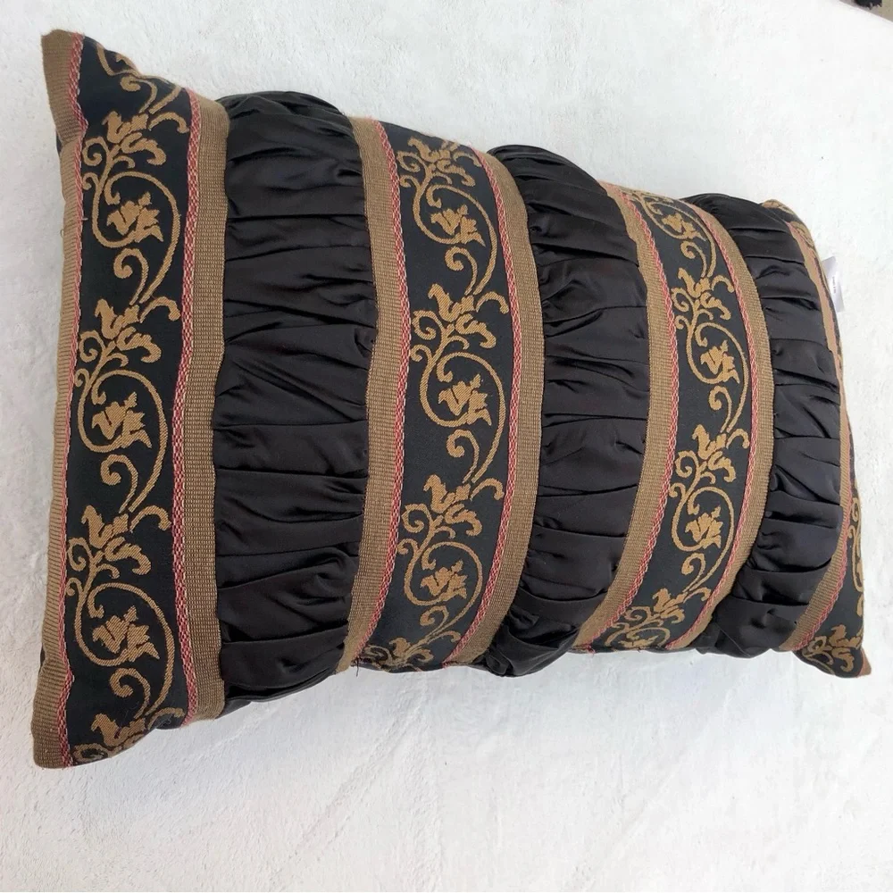 Jeffrey Fabrics Ruched Black Pillow Damask